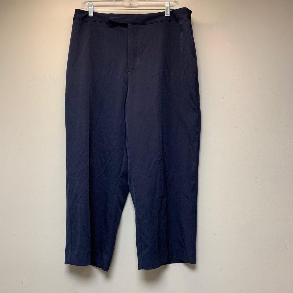 Jaclyn Smith Dress Pants Women 16 Navy Blue Excellent Stretch Flat Front Cropped